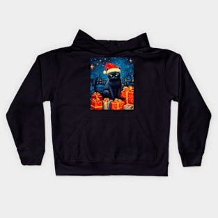 Christmas Black Cat Starry Night Funny Xmas For Cat Lovers Kids Hoodie